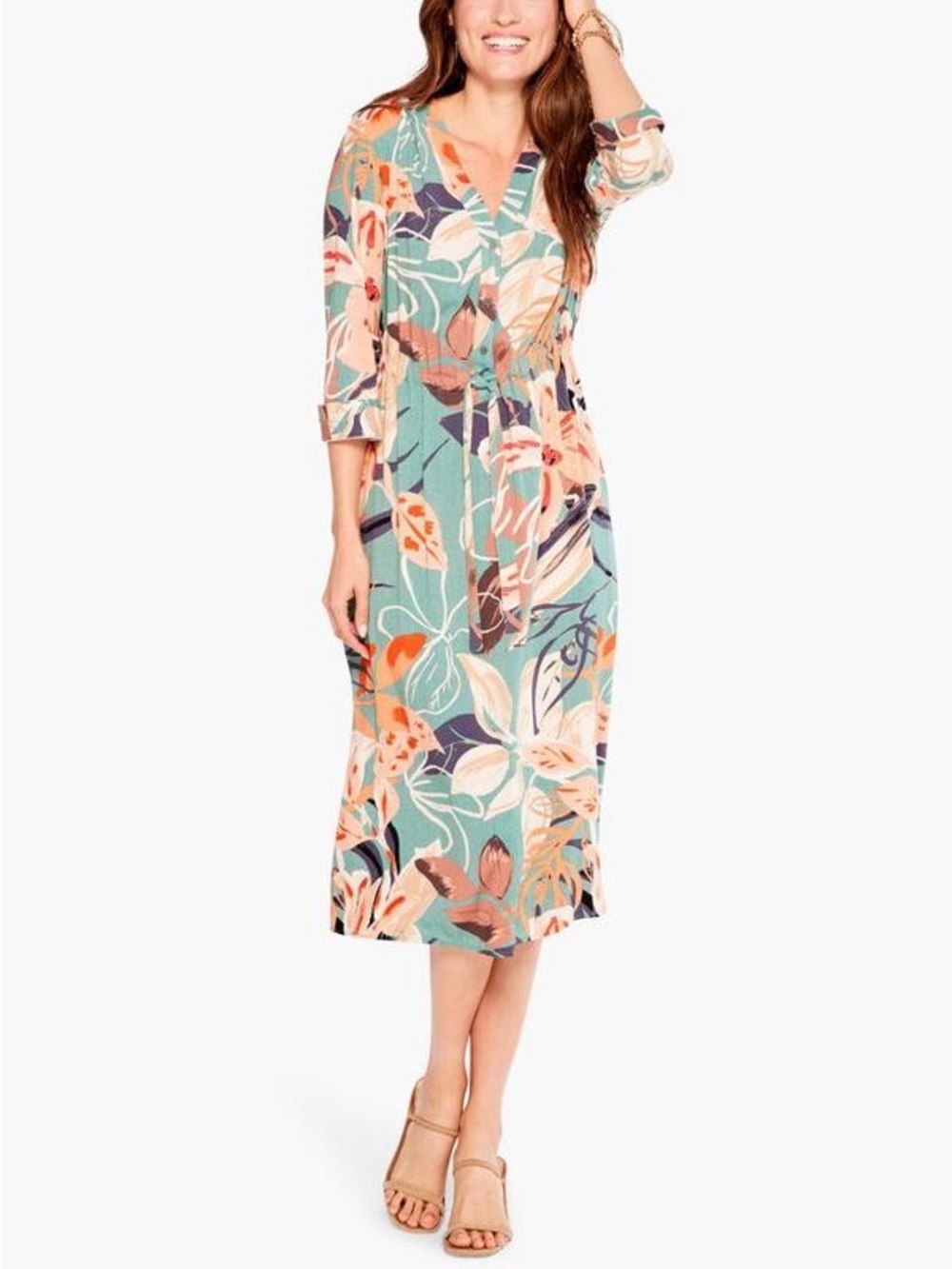 NIC+ZOE 3/4 Sleeve Artful Floral Live In Midi Dress XXL